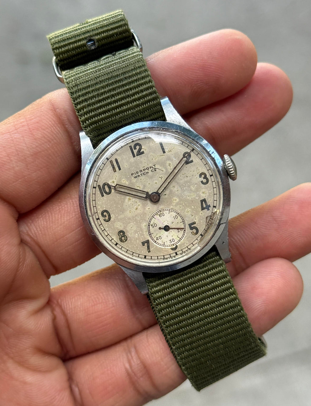 Pierpont Watch Co 35mm Field Manual Wind Vintage Trench Small Seconds Watch