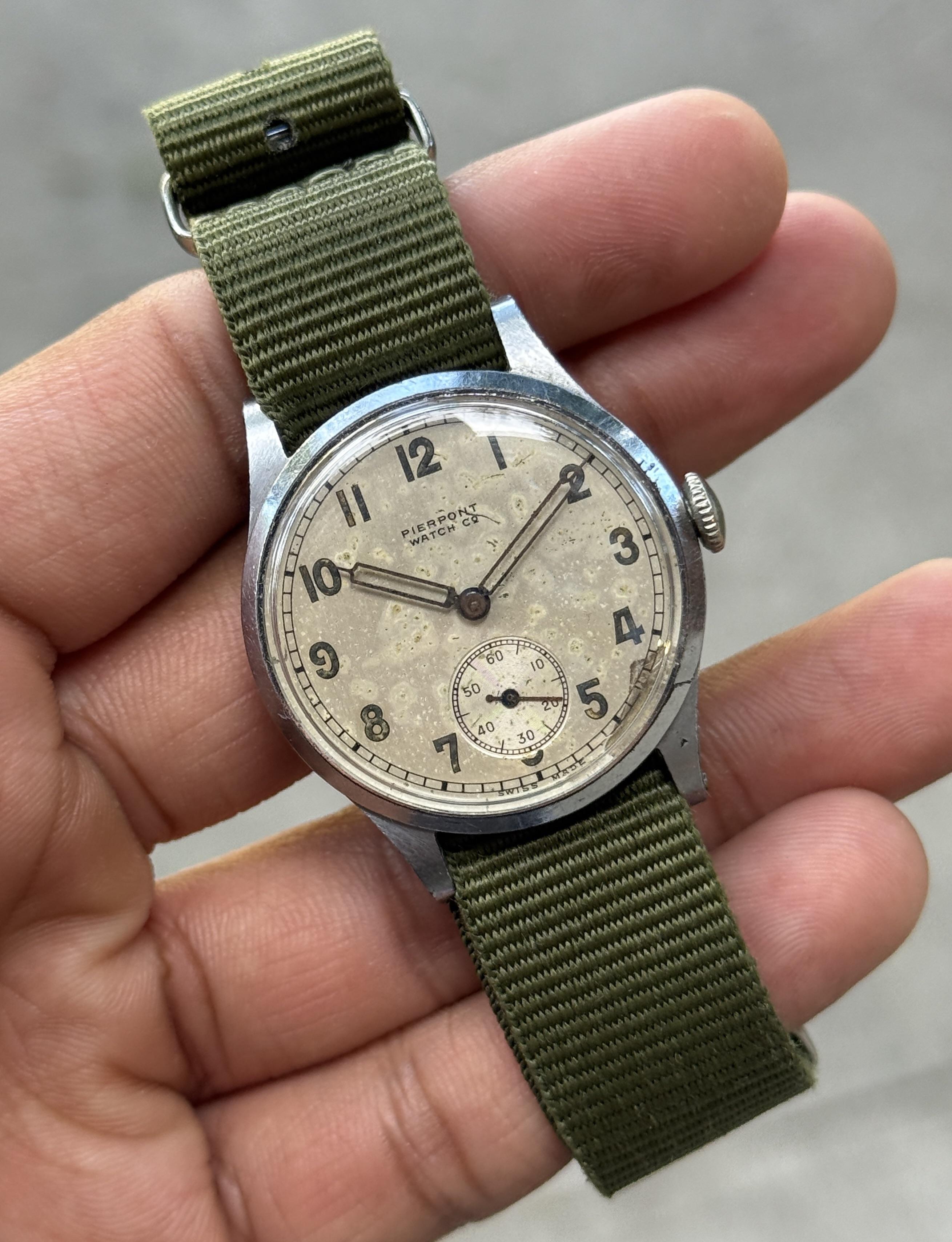 Pierpont Watch Co 35mm Field Manual Wind Vintage Trench Small Seconds Watch