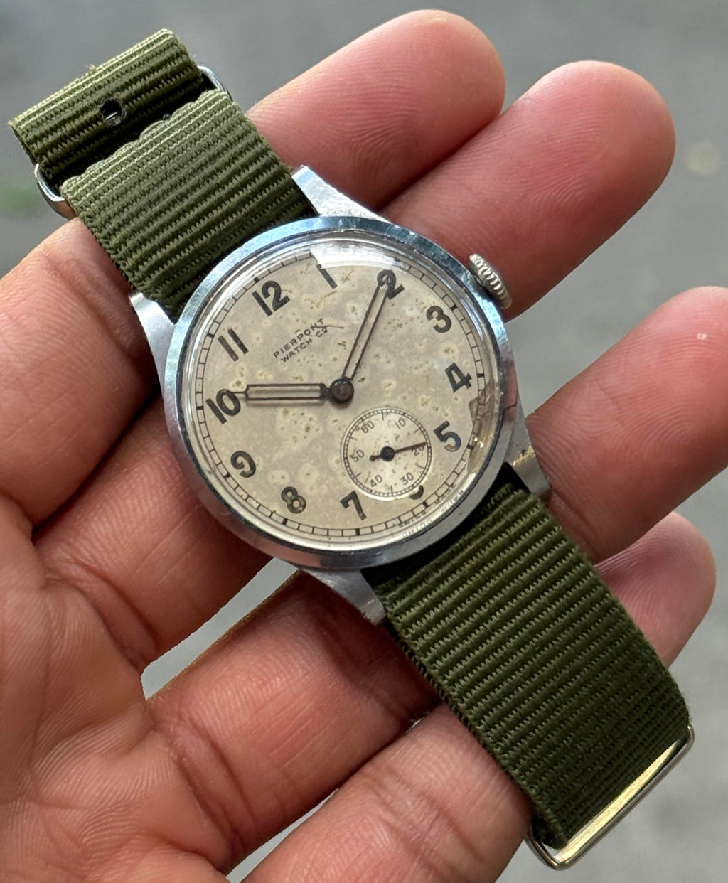 Pierpont Watch Co 35mm Field Manual Wind Vintage Trench Small Seconds Watch