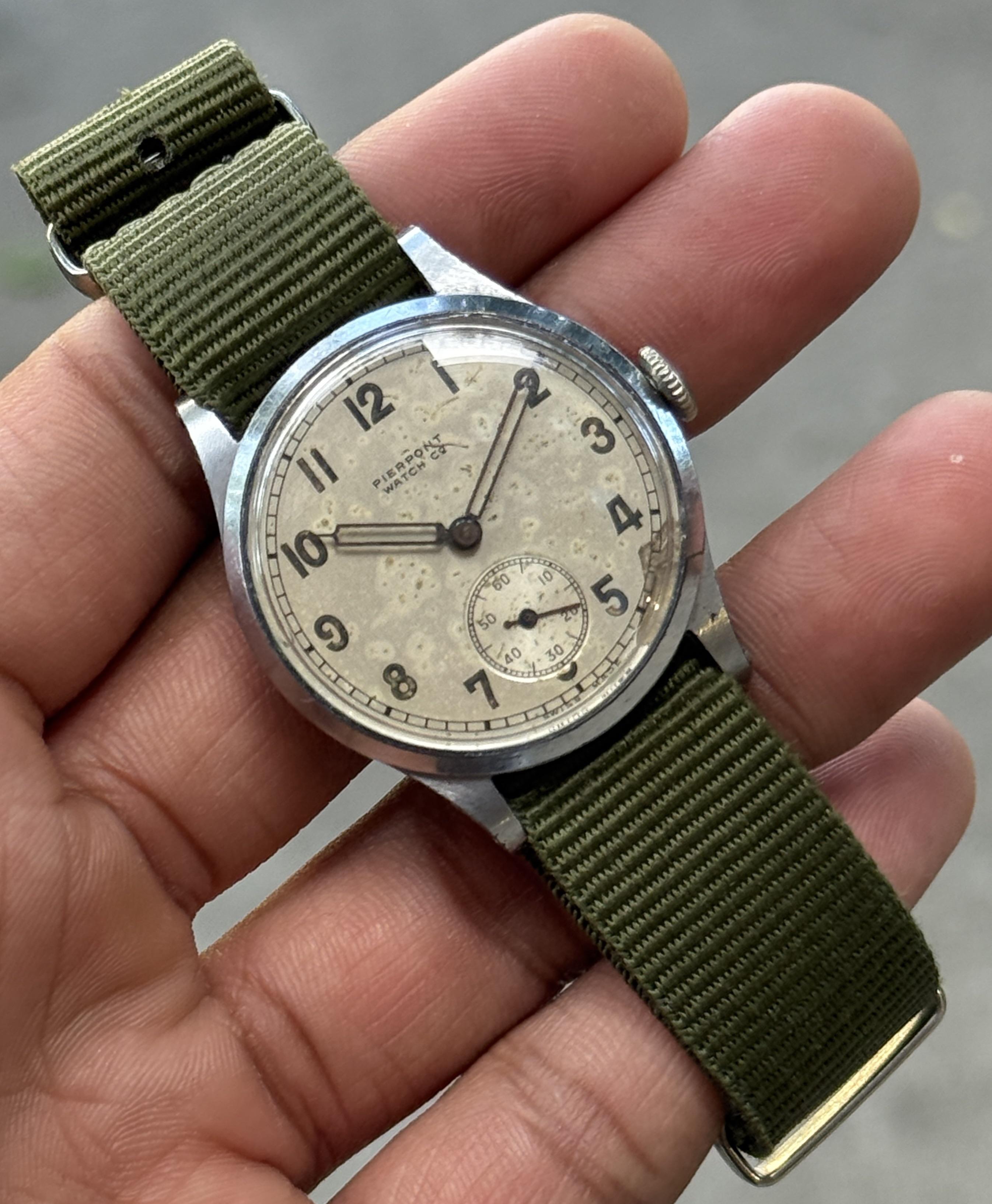 Pierpont Watch Co 35mm Field Manual Wind Vintage Trench Small Seconds Watch