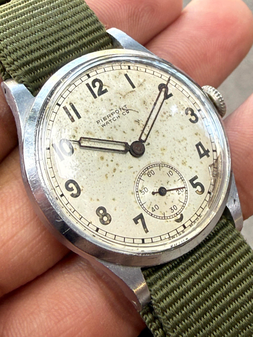 Pierpont Watch Co 35mm Field Manual Wind Vintage Trench Small Seconds Watch