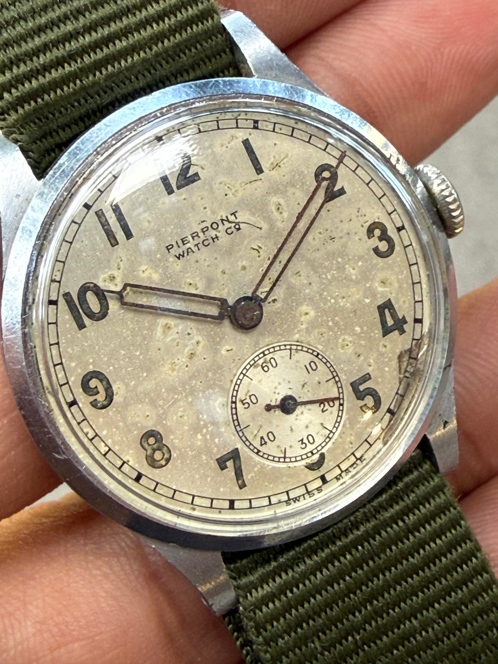 Pierpont Watch Co 35mm Field Manual Wind Vintage Trench Small Seconds Watch