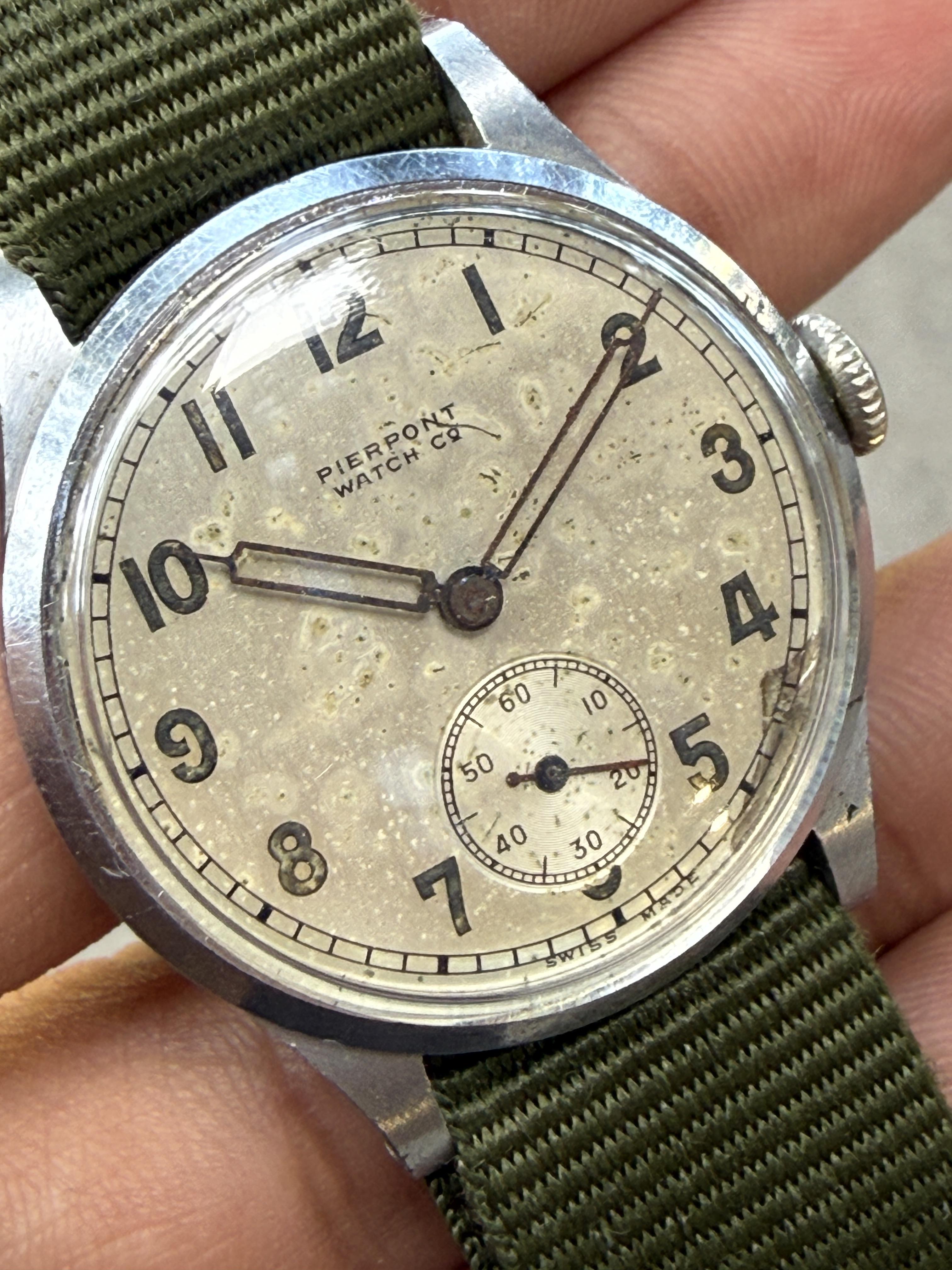Pierpont Watch Co 35mm Field Manual Wind Vintage Trench Small Seconds Watch
