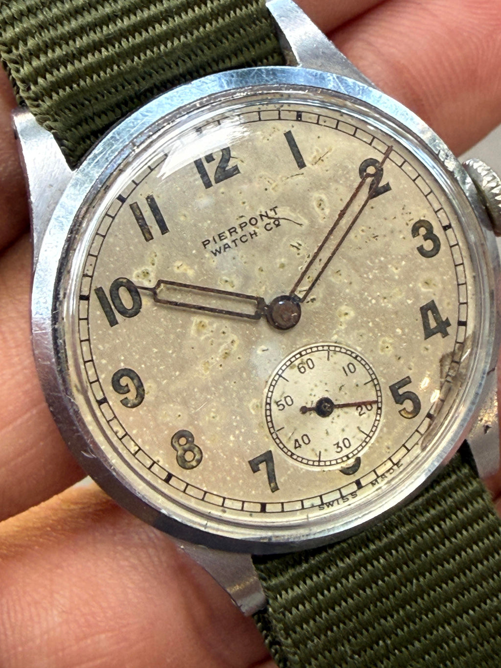Pierpont Watch Co 35mm Field Manual Wind Vintage Trench Small Seconds Watch